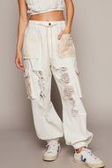 Loose Fitting Joggers with Contrasting Crochet by POL in Off White - Women's