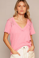 POL Pink Tee with Lace Details