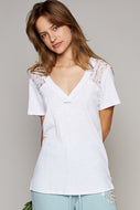 POL White Tee with Lace Details