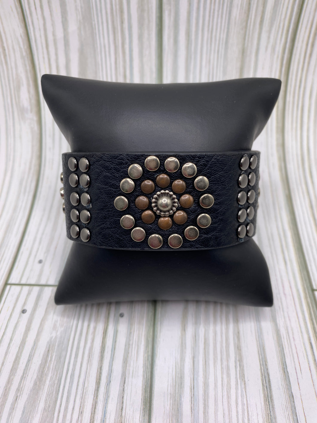 Two Tone Studded Leather Bracelet