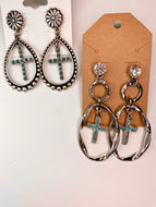 Teardrop Earrings with Turquoise Color Cross
