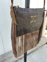 Load image into Gallery viewer, Paisley Crossbody Upcycled Leather Bag with Fringe by Keep It Gypsy
