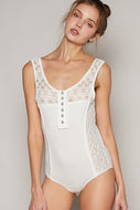 Sleeveless Lace and Jersey Bodysuit by POL - White, Women's