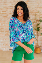 Load image into Gallery viewer, Willow Bell Sleeve Top in Emerald and Royal Paisley
