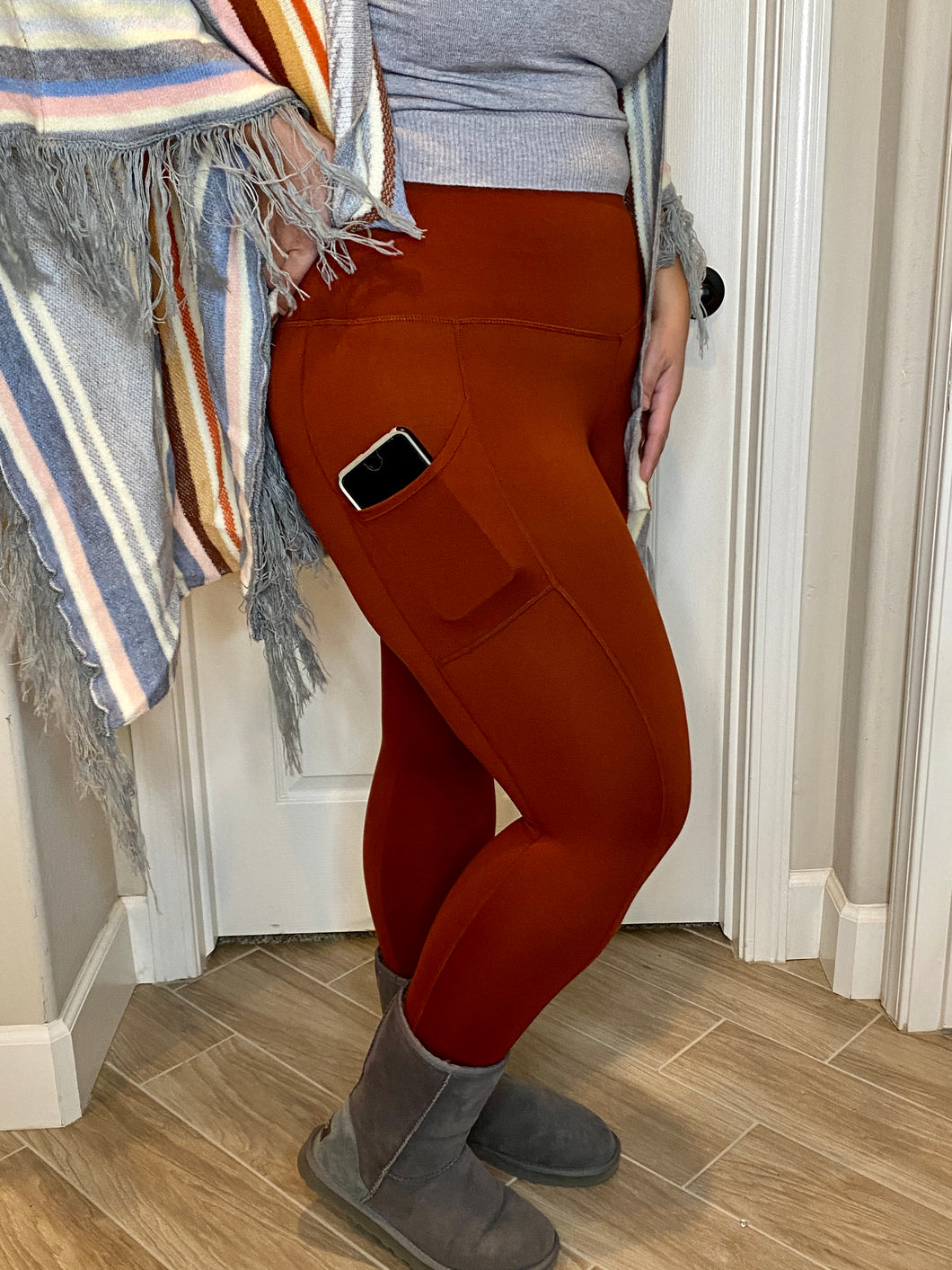 Zenana Wide Waistband Leggings with Pockets - DK. RUST