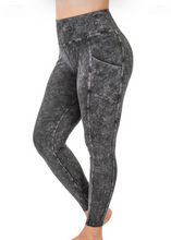 Load image into Gallery viewer, Zenana Mineral Washed Charcoal Wide Waistband Leggings with Pockets - Curvy
