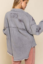 Load image into Gallery viewer, POL Button Down Raw Hem Distressed Shacket
