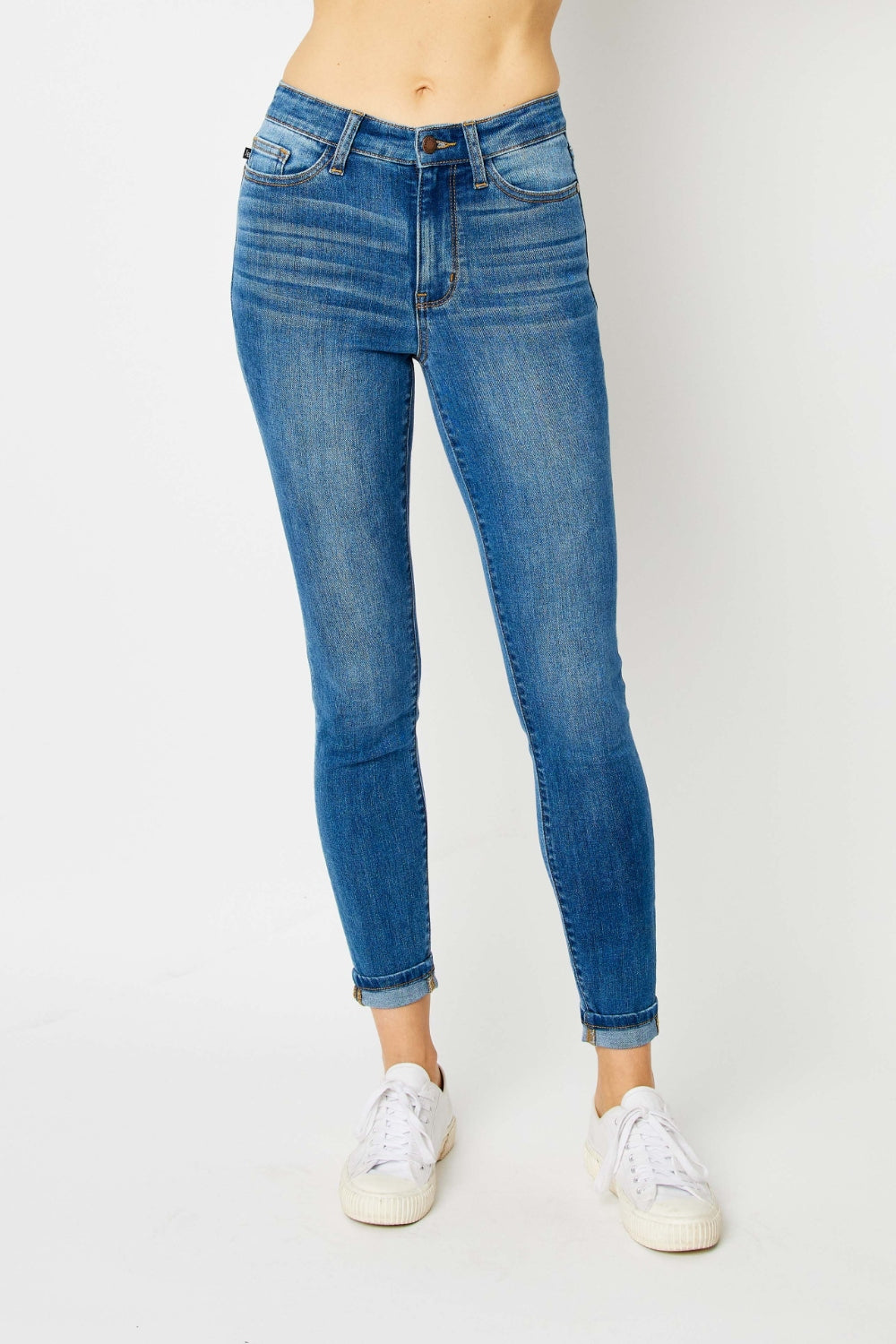 Judy Blue Full Size Cuffed Hem Mid Rise Skinny Jeans