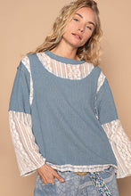 Load image into Gallery viewer, POL Lace Panel Round Neck Long Sleeve Top
