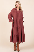 Load image into Gallery viewer, Mittoshop Tiered Button Down Long Sleeve Midi Dress
