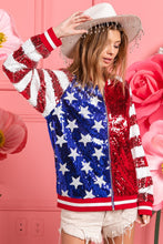 Load image into Gallery viewer, BiBi US Flag Theme Color Block Sequin Bomber Jacket
