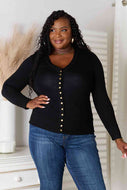 Zenana V-Neck Long Sleeve Cardigan Women and Curvy- Black