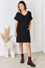 Load image into Gallery viewer, Zenana Full Size Rolled Short Sleeve V-Neck Dress
