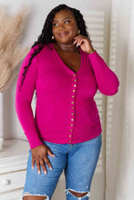 Load image into Gallery viewer, Zenana V-Neck Long Sleeve Cardigan Womens and Curvy - Magenta
