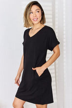 Load image into Gallery viewer, Zenana Full Size Rolled Short Sleeve V-Neck Dress
