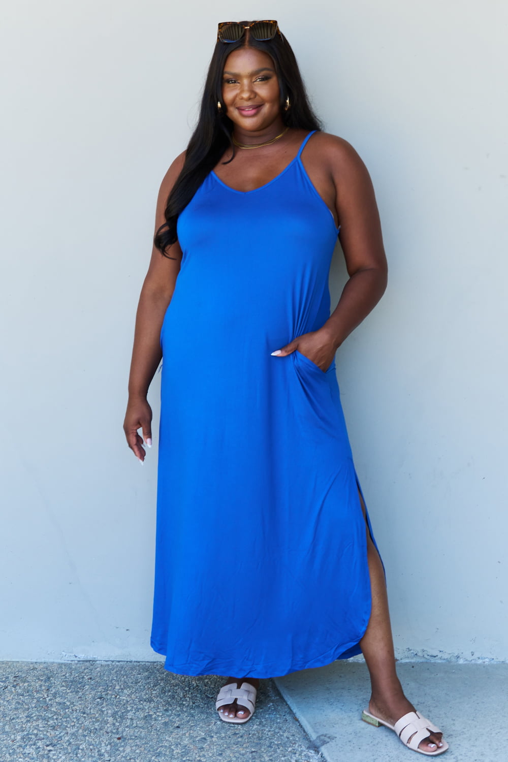 Ninexis Good Energy Cami Side Slit Maxi Dress in Royal Blue