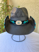 Load image into Gallery viewer, Western Cowboy Hat with Concho and Embroidered Hat Band
