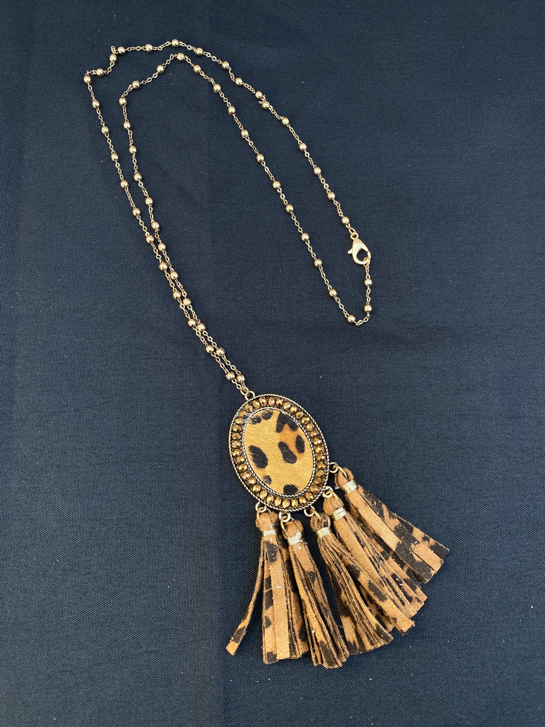 Leopard Hide Long Necklace with Leopard Suede Tassel