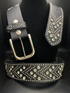 Rhinestone Studded Chevron Leather Belt-Womens