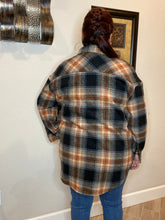 Load image into Gallery viewer, Zenana Plaid Black and Rust Longline Shacket - Women&#39;s and Curvy
