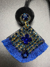 Load image into Gallery viewer, Boho Fringe Earrings with Blue Rhinestones
