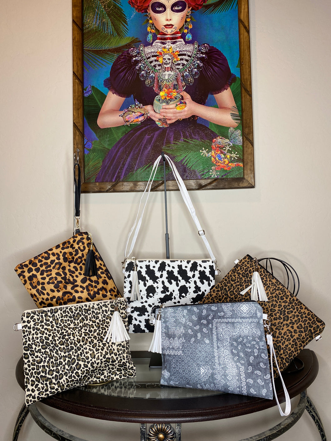 Canvas Crossbody Bags - Leopard, Cheetah, Cow Pattern, Bandana Pattern