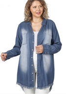 Chambray Long Line Shirt with Snap Buttons - Curvy