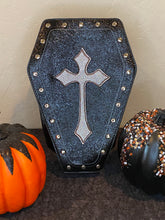 Load image into Gallery viewer, Coffin Crossbody Bag with Silver Cross and Studs
