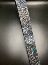 Load image into Gallery viewer, Dark Gray Studded Leather Belt with Rhinestones and Turquoise Accents
