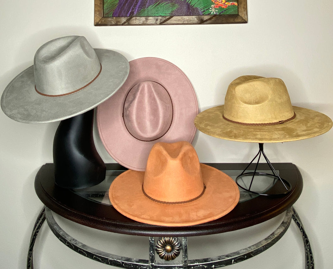 Faux Suede Wide Brim Hat