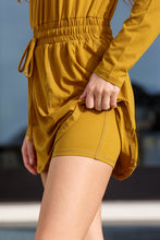 Load image into Gallery viewer, Getting Out Long Sleeve Hoodie Romper Gold Spice by Rae Mode
