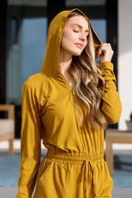 Load image into Gallery viewer, Getting Out Long Sleeve Hoodie Romper Gold Spice by Rae Mode
