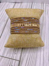 Load image into Gallery viewer, Gold Hearts Bracelet with Rainbow Rhinestones
