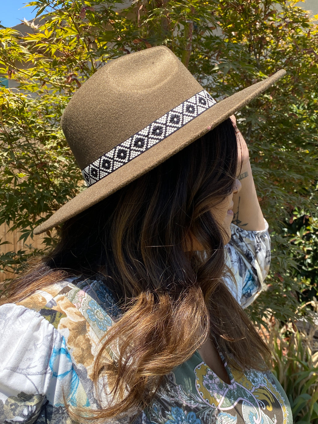 Wide Brim Hat with Aztec Trim