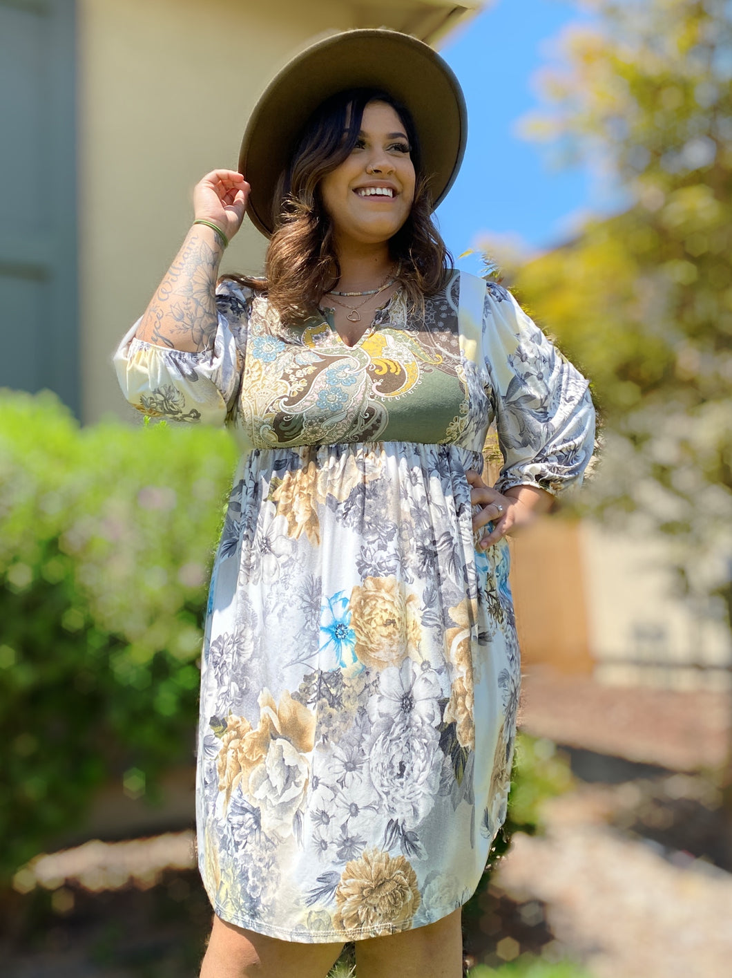 Floral Paisley Boho Dress - Curvy