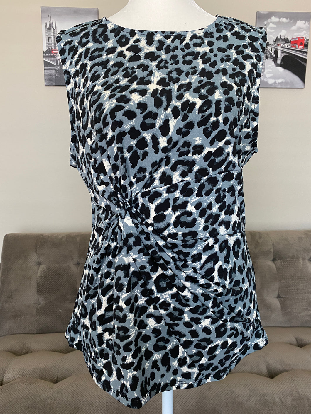 Leopard Print Knot-Front Sleeveless Top - Women's