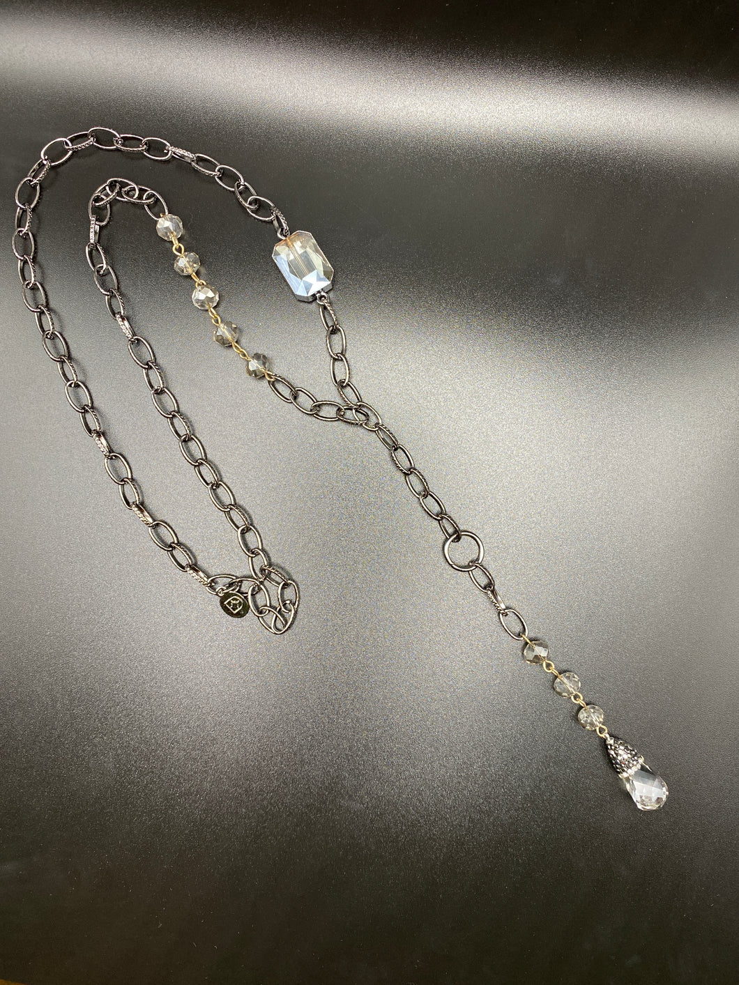 Lariat Necklace with Crystal Beading