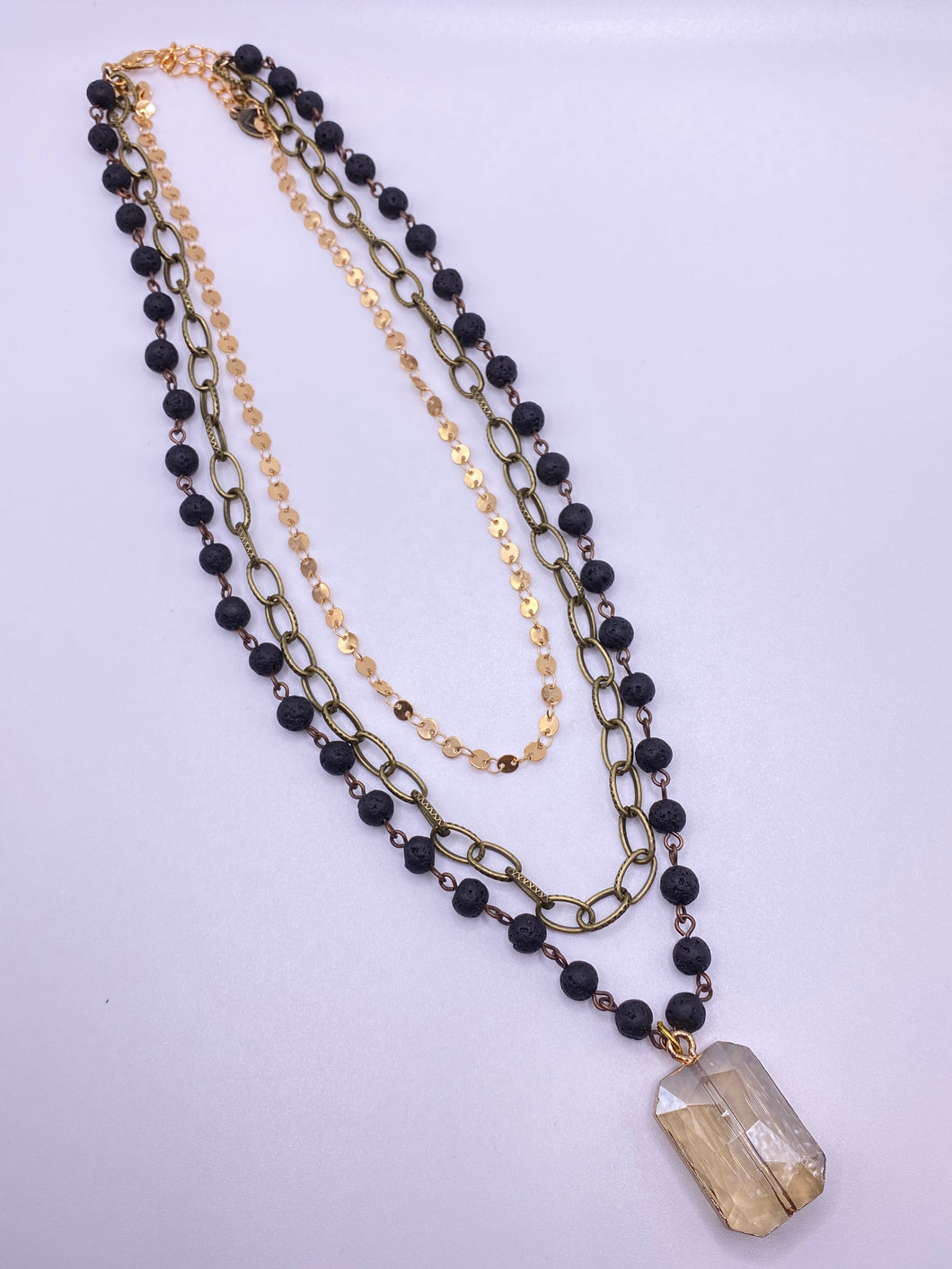 Multi Strand Necklace with Crystal Charm