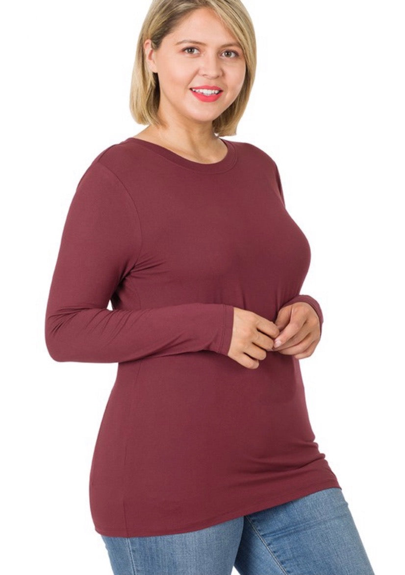 Microfiber Long Sleeve Round Neck Tee - Curvy