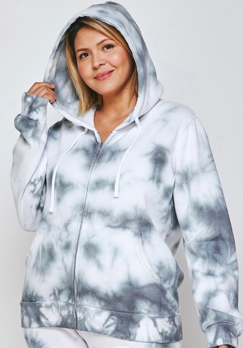 Tie Dye Zip Up Hoodie by Reflex - Curvy