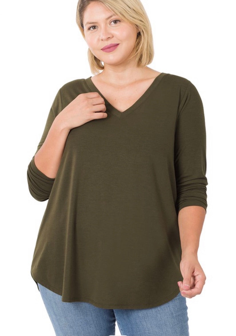 Long Sleeve V-Neck Top - Curvy