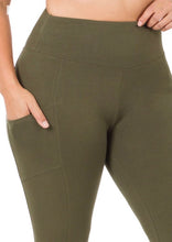 Load image into Gallery viewer, Zenana Wide Waistband Leggings with Pockets in Olive - Curvy
