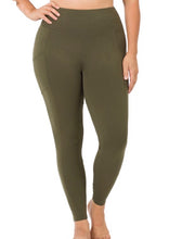 Load image into Gallery viewer, Zenana Wide Waistband Leggings with Pockets in Olive - Curvy
