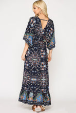 Load image into Gallery viewer, Floral Maxi Dress with Front Lace Up - Navy
