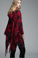 Load image into Gallery viewer, Buffalo Plaid Poncho with Hood - Red &amp; Black
