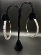 Rhinestone Baguette Cut Hoop Earrings - Silvertone