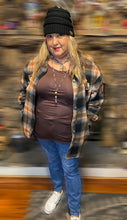 Load image into Gallery viewer, Zenana Plaid Black and Rust Longline Shacket - Women&#39;s and Curvy
