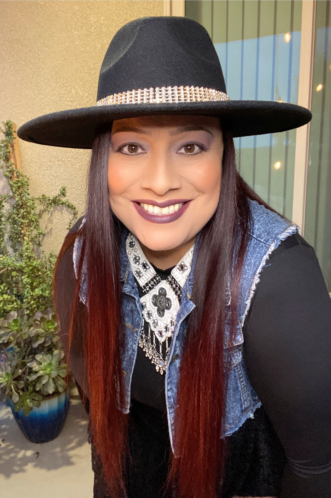 Wide Brim Hat with Rhinestones