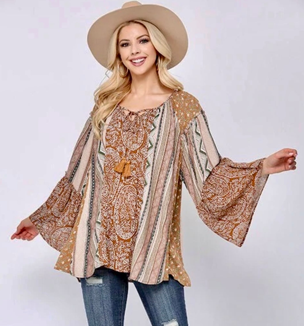 Paisley Print Peasant Top - Women's