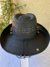 Load image into Gallery viewer, Cowboy Hat with Turquoise Concho and Wood Bead Headband
